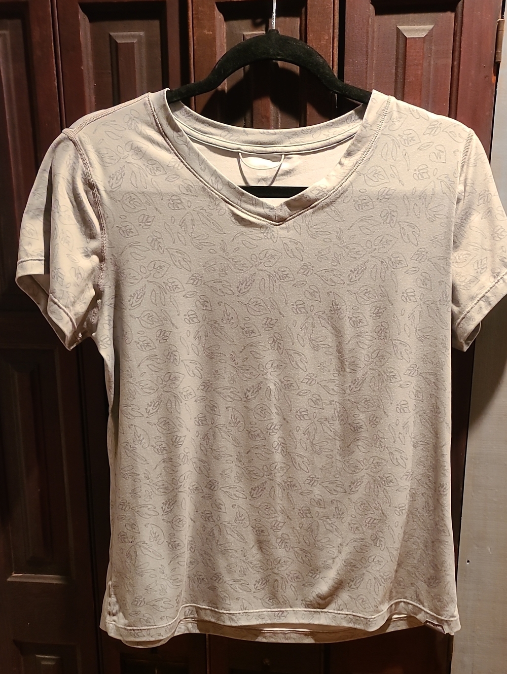 Ascend Pale Green V-Neck Short Sleeve Eco Top with Leaf Print